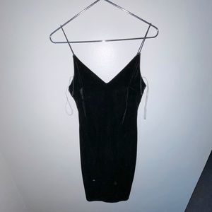 Black Midi Velour Spaghetti Strap Dress